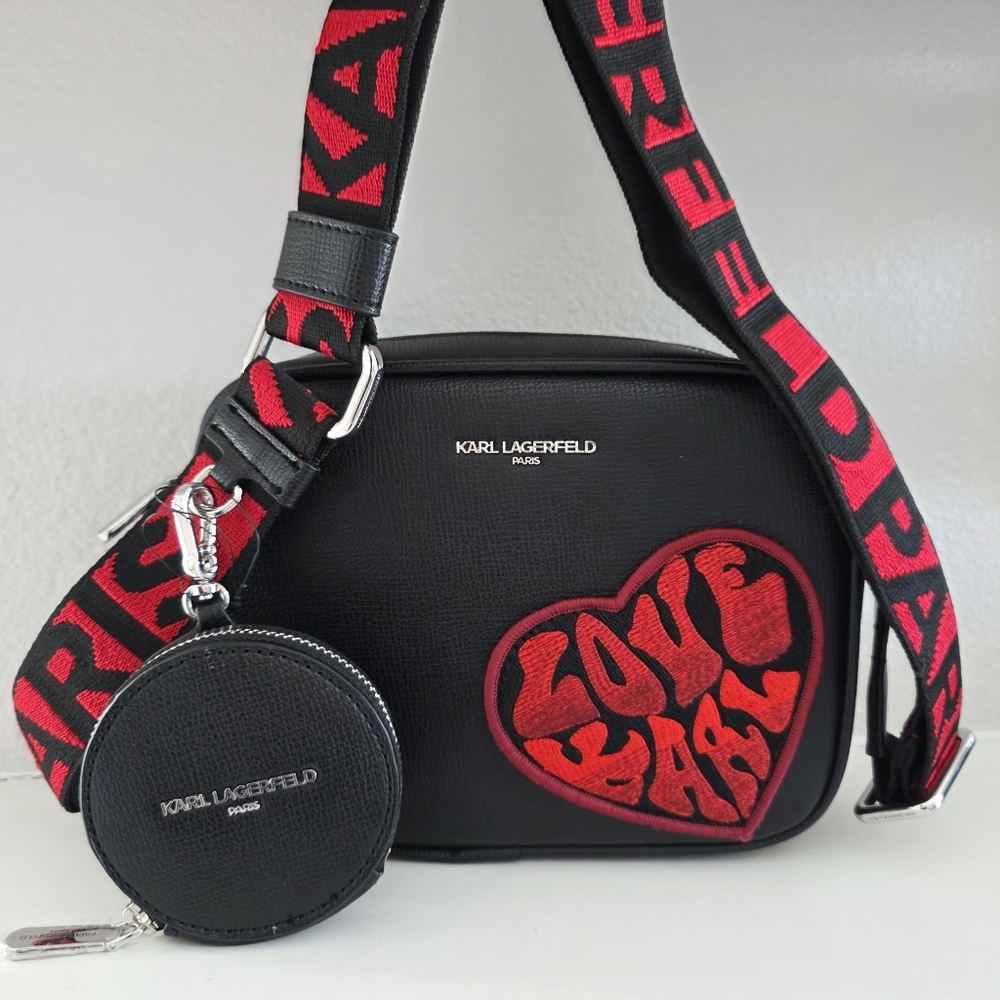Karl Lagerfeld Paris Valentine Love Crossbody Bag Black/Red & Coin Purse